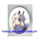 WHITE STALLION HORSE UNSET PORCELAIN CAMEO CABOCHON