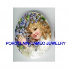 VICTORIAN BLONDE GIRL WITH VIOLET * UNSET CAMEO PORCELAIN CABOCHON