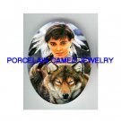 INDIAN LADY WITH WOLF * UNSET CAMEO PORCELAIN CABOCHON