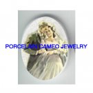VINTAGE GROOM KISSING BRIDE* UNSET CAMEO PORCELAIN CABOCHON