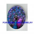 RARE PURPLE PEACOCK BIRD UNSET PORCELAIN CAMEO CABOCHON