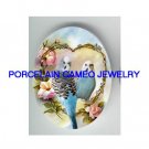 2 PARAKEET BUDGIE BIRD ROSE HEART * UNSET CAMEO PORCELAIN CABOCHON