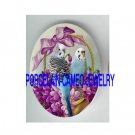 2 PARAKEET BUDGIE BIRD VICTORIAN VIOLET BASKET* UNSET CAMEO PORCELAIN CAB 30X40MM