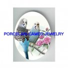 2 PARAKEET BUDGIE BIRD PINK ROSE* UNSET CAMEO PORCELAIN CABOCHON 18X25MM