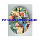 2 PARAKEET BUDGIE BIRD APPLES UNSET CAMEO PORCELAIN CABOCHON 30X40MM