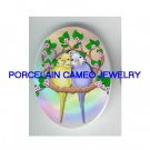2 BABY PARAKEET BUDGIE FLOWER CAMEO PORCELAIN CAB 30X40MM