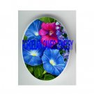 BLUE AND PURPLE MORNING GLORY* UNSET CAMEO PORCELAIN CABOCHON