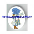 HOLLY HOBBIE FORGET ME NOT* UNSET CAMEO PORCELAIN CABOCHON