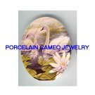 2 SWAN WATER LILY LOTUS* UNSET CAMEO PORCELAIN CABOCHON