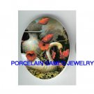 SWAN WITH POPPY FLOWER* UNSET CAMEO PORCELAIN CABOCHON