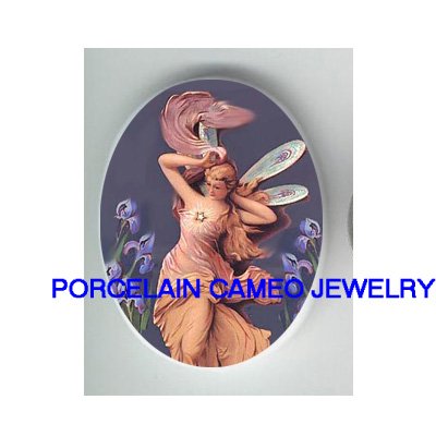 VICTORIAN IRIS DRAGONFLY FAIRY* UNSET CAMEO PORCELAIN CABOCHON