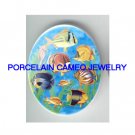 TROPICAL ANGEL FISH SEA HORSE* UNSET CAMEO PORCELAIN CABOCHON