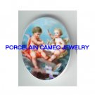 2 ROCOCO ANGEL CHERUB PLAY MUSIC PORCELAIN CAMEO CAB