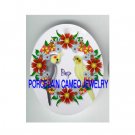2 COCKATOO BIRD FLOWER BUTTERFLY PORCELAIN CAMEO CAB 18x25mm