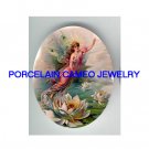 VICTORIAN WATER LILY LOTUS FAIRY* UNSET CAMEO PORCELAIN CABOCHON