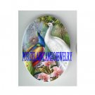 2 WHITE PEACOCK BIRD ORCHID UNSET CAMEO PORCELAIN CAB
