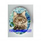 MAINE COON CAT FORGET ME NOT* UNSET CAMEO PORCELAIN CABOCHON