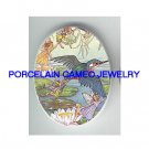 HUMMINGBIRD LOTUS WATER LILY FAIRY PORCELAIN CAMEO CAB