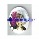 2 YORKSHIRE TERRIER DOG SLEEPING ANGEL ROSE* UNSET CAMEO PORCELAIN CABOCHON
