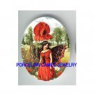 POPPY FLOWER BUTTERFLY FAIRY * UNSET CAMEO PORCELAIN CABOCHON