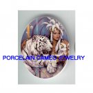 EXOTIC EGYPT QUEEN WHITE TIGER  * UNSET CAMEO PORCELAIN CABOCHON