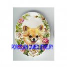 LONG HAIR CHIHUAHUA DOG ROSE UNSET CAMEO PORCELAIN CAB