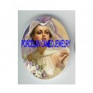 VINTAGE BRIDE WITH PURPLE ROSE * UNSET CAMEO PORCELAIN CABOCHON