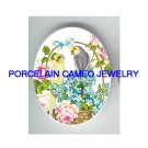 2 COCKATOO BIRD ROSE FORGET ME NOT PORCELAIN CAMEO CAB