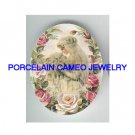 VINTAGE BRIDE WITH  LILACS PINK ROSE * UNSET CAMEO PORCELAIN CABOCHON