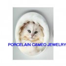 GREEN EYES WHITE PERSIAN KITTY CAT * UNSET CAMEO PORCELAIN CABOCHON