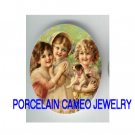 3 VICTORIAN SISTERS BEST FRIEND PUPPY DOG * UNSET CAMEO PORCELAIN CABOCHON