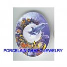 DOLPHIN FAMILY MOM BABY OCEAN FISH  * UNSET CAMEO PORCELAIN CABOCHON