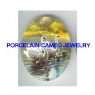 5 SWAN FAMILY LAKE* UNSET CAMEO PORCELAIN CABOCHON