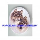 2 CUDDLING GREY WOLF UNSET CAMEO PORCELAIN CABOCHON