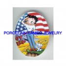 BETTY BOOP AMERICAN FLAG W/ DOG  * UNSET CAMEO PORCELAIN CABOCHON