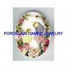 2 COCKATOO BIRD VICTORIAN ROSE  * UNSET CAMEO PORCELAIN CABOCHON