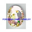 COCKATOO BIRD VICTORIAN ROSE PANSY CAMEO PORCELAIN