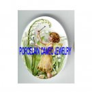 VICTORIAN LILY OF THE VALLEY FAIRY PLAY MUSIC  * UNSET CAMEO PORCELAIN CABOCHON