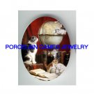 VICTORIAN KITTY CAT FAMILY READ BOOK GLOBAL  * UNSET CAMEO PORCELAIN CABOCHON