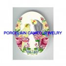 COCKATOO BIRD ROSE VIOLET UNSET PORCELAIN CAMEO CAB 18x25mm