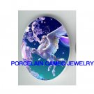 PURPLE PEGASUS HORSE CHERRY BLOSSOMS* UNSET CAMEO PORCELAIN CABOCHON