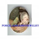 VICTORIAN PARROT PLAYING WHITE CAT CAMEO PORCELAIN CAB