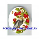 COCKATOO BIRD EATS STRAWBERRY* UNSET CAMEO PORCELAIN CABOCHON