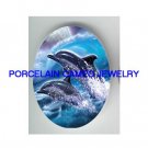 JUMPING DOLPHIN WAVE* UNSET CAMEO PORCELAIN CABOCHON