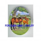 *2 MARE AND COLT HORSE* UNSET CAMEO PORCELAIN CABOCHON
