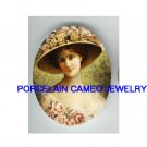 VICTORIAN ROSE LADY WITH ROSE HAT * UNSET CAMEO PORCELAIN CABOCHON