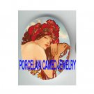 ALPHONSE MUCHA POPPY LADY * UNSET CAMEO PORCELAIN CABOCHON
