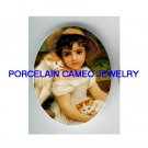 VICTORIAN GIRL HOLDING 2 KITTY CAT CAMEO PORCELAIN 18x25