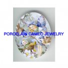 ROBIN BIRD FAIRY MOM BABY APPLE BLOSSOMS * UNSET CAMEO PORCELAIN CABOCHON