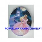 PINK CINDERELLA  WITH CASTLE* UNSET CAMEO PORCELAIN CABOCHON